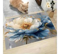 GDJSMIN Tapis Entree Interieur Antidérapant Fleurs De Luxe,Paillasson Exterieur Entree Lavable en Machine Feuille d'or Pivoines, Paillasson Interieur Entrées,Bleu, 60 X 90 Cm