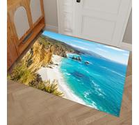 GDJSMIN Tapis Entree Interieur Paillasson 60 X 90 Cm, Tapis Cuisine Devant Evier Antidérapant Et Lavable en Machine Tapi Paysage Côtier Falaises Océan Bleu pour Entrée Couloir, Turquoise