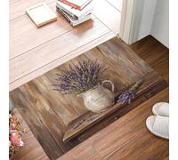 GDJSMIN Tapis Entree Interieur Paillasson 80 X 120 Cm, Tapis Cuisine Devant Evier Antidérapant Et Lavable en Machine Tapi Fermes Et Champs Ruraux Lavande Pot Céramique Table Bois, Violet Clair