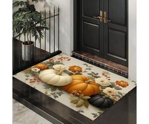 GDJSMIN Tapis Entree Interieur, Paillasson Lavable en Machine, Citrouille Fleur Baie, Fermes Et Champs Ruraux, À Poils Courts, Antidérapant Et Doux, Idéal pour Couloir,Orange Foncé, 40 X 60 Cm