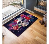 GDJSMIN Tapis Entree Interieur, Paillasson Lavable en Machine, Imprimés Fleurs en Forme Crâne, Éléments Cosmiques, À Poils Courts, Antidérapant Et Doux, Idéal pour Couloir, Entrée, Violet, 45 X 75 Cm