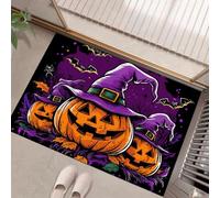 GDJSMIN Tapis Entree Interieur, Paillasson Lavable en Machine, Lanterne Citrouille Chapeau Magicien, Halloween Sombre, À Poils Courts, Antidérapant Et Doux, Idéal pour Couloir,Violet, 60 X 90 Cm