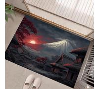 GDJSMIN Tapis Estampes Japonaises Ukiyo-E Entrée Intérieur - Tapis De Porte Mont Fuji Et des Motifs Village Antidérapant Anti-Poussière - Paillasson De Propreté Extérieur (Rouge 40 X 60 Cm)