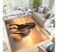 GDJSMIN Tapis Exterieur Terrasse Salon Cuisine Coucher De Soleil Cheval du Désert Tapis Lavables avec Dos Antidérapant, 90×150cm, Orange Terre Cuite