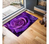 GDJSMIN Tapis Fleurs Romantiques Entrée Intérieur - Tapis De Porte Pétales Rose Violette Gouttes Rosée Antidérapant Anti-Poussière - Paillasson De Propreté Extérieur (Violet 50 X 80 Cm)