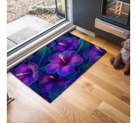GDJSMIN Tapis Fleurs Tropicales Entrée Intérieur - Tapis De Porte Hibiscus Aux Couleurs Néon Antidérapant Anti-Poussière - Paillasson De Propreté Extérieur (Violet 60 X 90 Cm)