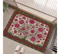GDJSMIN Tapis Motif Floral Rose d'entrée intérieur,Tapis de Porte Peinture Miniature Indienne Absorbe Paillasson Lavable en Machine Facile à Nettoyer pour Chambre, Cuisine, Balcon - 90 x 150 cm, Rose