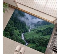 GDJSMIN Tapis Paysage Naturel Entrée Intérieur - Tapis De Porte Rivière Sinueuse Motif De Vallée Antidérapant Anti-Poussière - Paillasson De Propreté Extérieur (Vert Émeraude 80 X 120 Cm)