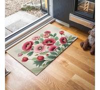 GDJSMIN Tapis Paysage Pastoral Entrée Intérieur - Tapis De Porte Coquelicot Rose Antidérapant Anti-Poussière - Paillasson De Propreté Extérieur (Vert 40 X 60 Cm)