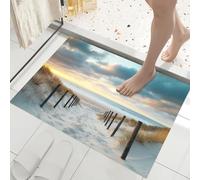 GDJSMIN Tapis Paysages Naturels Entrée Intérieur - Tapis De Porte Paysage du Sentier Côtier Antidérapant Anti-Poussière - Paillasson De Propreté Extérieur (Bleu Blanc 45 X 75 Cm)
