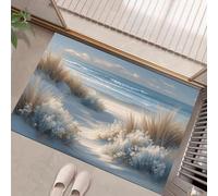 GDJSMIN Tapis Peinture De Paysage De Plage Entrée Intérieur - Tapis De Porte Dunes De Sable Motif D'Algues Antidérapant Anti-Poussière - Paillasson De Propreté Extérieur (Bleu Clair 80 X 120 Cm)