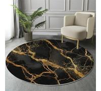 GDJSMIN Tapis Rond 100cm Noir Anthracite de Salon Lavable en Machine Tapis Chambre Adulte Doux Texture De Rayures en Feuille d'or Descente de Lit AntidéRapant Decoration Chambrel Mangerded