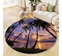 GDJSMIN Tapis Rond 100Cm Violet Tapis De Salon Lavable en Machine Moquette Chambre Adulte Doux Grands Palmiers Descente De Lit Antidérapant Decoration Chambrel Mangerded