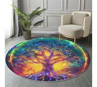 GDJSMIN Tapis Rond 120cm Bleu de Salon Lavable en Machine Tapis Chambre Adulte Doux Grands Arbres Descente de Lit AntidéRapant Decoration Chambrel Mangerded