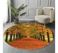 GDJSMIN Tapis Rond 120cm Couleur Orange de Salon Lavable en Machine Tapis Chambre Adulte Doux Grands Arbres Feuilles Descente de Lit AntidéRapant Decoration Chambrel Mangerded
