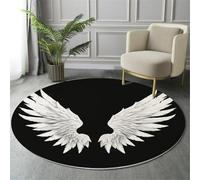 GDJSMIN Tapis Rond 140Cm Blanc Tapis De Salon Lavable en Machine Moquette Chambre Adulte Doux Ailes d'ange Blanches Descente De Lit Antidérapant Decoration Chambrel Mangerded