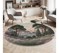 GDJSMIN Tapis Rond 140cm Vert Clair Tapis de Salon Lavable en Machine Moquette Chambre Adulte Doux Motif De Grands Arbres Descente de Lit AntidéRapant Decoration Chambrel Mangerded