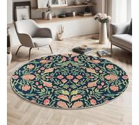 GDJSMIN Tapis Rond 140cm Vert de Salon Lavable en Machine Tapis Chambre Adulte Doux Motif Floral Et Feuilles Vertes Descente de Lit AntidéRapant Decoration Chambrel Mangerded