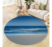 GDJSMIN Tapis Rond 180Cm Lavable Machine,Bleu Foncé Moquette Antidérapante Poil Bas Style Minimaliste,Vagues Océaniques Doux pour Salon, Chambre, Cuisine, Nursery, Bureau