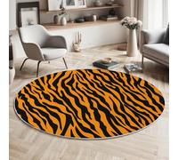 GDJSMIN Tapis Rond 200cm Noir Orange Tapis de Salon Lavable en Machine Moquette Chambre Adulte Doux Texture À Rayures Zébrées Descente de Lit AntidéRapant Decoration Chambrel Mangerded