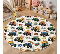 GDJSMIN Tapis Rond 200Cm Poil Ras Douce Tapis Circulaire Salon Chambre Éléments Camion Géant Antidérapant Lavable Tapis De Sol Tapis De Décoration(Jaune Style Course Comique)