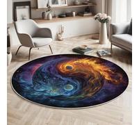 GDJSMIN Tapis Rond antidérapant de Texture du Diagramme De Tai Chi Élément De Symbole Yin Yang Doux et Lavable en Machine pour Chambre à Coucher Salon Salle à Manger - 160cm
