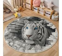 GDJSMIN Tapis Rond de d'un Animal Sauvage d'un Tigre Blanc Doux et Lavable en Machine pour Chambre à Coucher Salon Salle à Manger - 80cm,Blanc