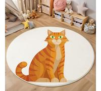GDJSMIN Tapis Rond de Illustration d'un Mignon Chat Roux Doux et Lavable en Machine pour Chambre à Coucher Salon Salle à Manger - 60cm,Jaune