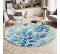GDJSMIN Tapis Rond Feuilles Fougère 120Cm, Lavable en Machine pour Salon, Dos Antidérapant | Tapis Peinture Botanique À L'Aquarelle pour Chambre À Coucher Et Chambre d'enfant, Indigo