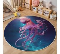 GDJSMIN Tapis Rond Illustration De Science-Fiction Doux Et Antidérapant - Lavable en Machine - Pieuvre Rose Nageant dans l'espace - pour Salon, Chambre À Coucher, Salle De Bain - Indigo - 200Cm