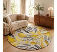 GDJSMIN Tapis Rond Jaune Ø 200 cm, Tapis de Sol Circulaire Baies Dorées Feuilles Antidérapant Doux,Plantes Tropicales Luxe Décoration pour Salon Chambre Cuisine et Salle à Manger Zone d’étude