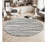 GDJSMIN Tapis Rond Lavable en Machine, Lignes Noires Interieur Anti Slip Chambre À Coucher Salon Tapis D'Entrée Absorbant Antidérapant (Lignes Ondulées Horizontales,100Cm)