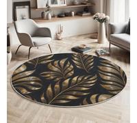 GDJSMIN Tapis Rond Or Noir 60Cm, Tapis De Sol Circulaire Feuille Palmier Luxe Antidérapant Doux,Plantes Exotiquesdécoration pour Salon Chambre Cuisine Et Salle À Manger Zone D’Étude