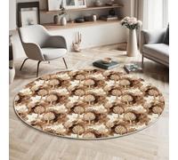 GDJSMIN Tapis Rond Salon Modèle De Plante Silhouettes D'Arbres Tapis De Sol Décoration Antidérapant pour Salon Chambre Balcon Terrasse Salle À Manger Intérieur Extérieur (80Cm,Brun Café)