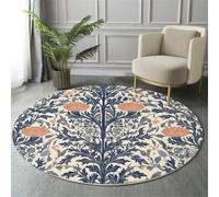 GDJSMIN Tapis Rond Salon Tapis Poil Ras Bleu Marine Moelleux Lavable Moquette De Sol Antidérapant Motif Floral Anglais Traditionnel Imprimé Géométrique,Ø 140Cm