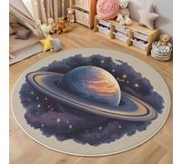 GDJSMIN Tapis Rond Salon Tapis Poil Ras Bleu-Violet Moelleux Lavable Moquette de Sol antidérapant Thème De La Nébuleuse Cosmique Illustration De Saturne,ø 60cm