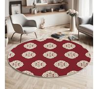 GDJSMIN Tapis Rond Salon Tapis Poil Ras Bordeaux Moelleux Lavable Moquette De Sol Antidérapant Élément De Design Abstrait Motif Mandala Indien Circulaire,Ø 140Cm