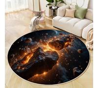 GDJSMIN Tapis Rond Salon Tapis Poil Ras Couleur Orange Moelleux Lavable Moquette De Sol Antidérapant Éléments Célestes Cosmiques Motif De Fragments De Comètes,Ø 80Cm