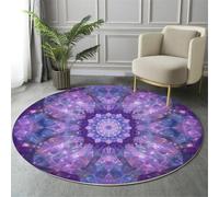 GDJSMIN Tapis Rond Salon Tapis Poil Ras Violet Moelleux Lavable Moquette De Sol Antidérapant Motifs De Mandalas Complexes Motifs Kaléidoscopiques,Ø 100Cm
