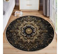 GDJSMIN Tapis Rond Style Baroque Doux Et Antidérapant - Lavable en Machine - Motifs De Mandalas Complexes - pour Salon, Chambre À Coucher, Salle De Bain - Bronze - 60Cm