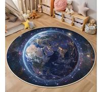 GDJSMIN Tapis Rond Univers Technologique Futur- Lavable en Machine - La Terre La Nuit - pour Salon, Chambre À Coucher, Salle De Bain - - Bleu - 60Cm