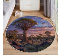GDJSMIN Tapis Rond Vue du Lever du Soleil Doux Et Antidérapant - Lavable en Machine - Forêt Majestueuse De Carquois - pour Salon, Chambre À Coucher, Salle De Bain - Orange-Rouge - 180Cm