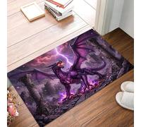 GDJSMIN Tapis Ruines du Dragon Château 50 X 80 Cm Violet pour Salle De Bain Cuisine, Petit Paillasson D'Entrée D'Intérieur, Dragon Sombre De L'Ouest, Tapis De Sol Antidérapant Lavable