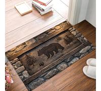 GDJSMIN Tapis Salon Antidérapant Animaux Ruraux, Tapis Lavable en Machine Ours Pin Empreinte Patte, À Poils Courts, Entree Interieur, Chambre, Couloir,90 X 150 Cm,Brun