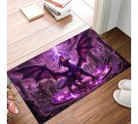 GDJSMIN Tapis Salon Antidérapant Créatures Fantastiques, Tapis Lavable en Machine Dragon Éclair Château, À Poils Courts, Entree Interieur, Chambre, Couloir,80 X 120 Cm,Violet Foncé