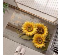GDJSMIN Tapis Salon Antidérapant Fleurs Réalistes, Tapis Lavable en Machine Planche en Bois À Motif Tournesol, À Poils Courts, Entree Interieur, Chambre, Couloir,90 X 150 Cm,Jaune Moutarde