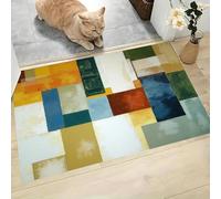 GDJSMIN Tapis Salon Antidérapant Géométrie Abstraite, Tapis Lavable en Machine Assemblage par Blocs De Couleur, À Poils Courts, Entree Interieur, Chambre, Couloir,50 X 80 Cm,Jaune Bleu