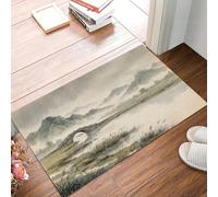 GDJSMIN Tapis Salon Antidérapant Paysage Traditionnel, Tapis Lavable en Machine Pont en Arc Chaîne Montagnes Roseaux, À Poils Courts, Entree Interieur, Chambre, Couloir,50 X 80 Cm,Gris-Vert