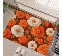 GDJSMIN Tapis Salon Antidérapant Style Floral Rétro, Tapis Lavable en Machine Motif De Fleur Orange, À Poils Courts, Entree Interieur, Chambre, Couloir,50 X 80 Cm,Brun Foncé