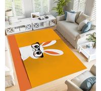 GDJSMIN Tapis Salon Lavable 90×150cm Tapis Illustrations d'animaux pour Chambre de Fille - Mignon Lapin Blanc Poil Ras de Salle a Manger Crèche Salle de Jeux,Orange Terre Cuite